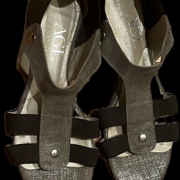 AGL Gladiator Sandals Slip On Metallic Bronze Stretchy Strap Comfy‎ Shoes 37.5 - Picture 6 of 9